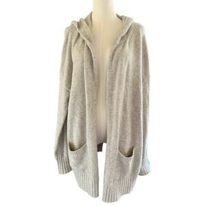 Gray Open Front Hooded Cardigan Sweater Pockets Wool Blend Womens Size Large